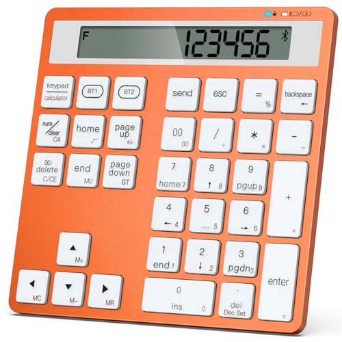 Number Pad for Laptop - Rechargeable Wireless Number Keypad 34 Keys with Dual Bluetooth, 2 in 1 Numeric Keypad Calculator with Display - Portable Slim Numpad for Windows, Mac, iMac, PC, Tablet - color: Orange, size: Regular 329