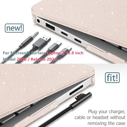 Mektron Glitter Case for 13.8" Microsoft Surface Laptop 8 2026 Fits Surface Laptop 13.8 Inch 7 2024 Cover (Model: 2036),Keyboard Cover +Screen Protector +Dust Plugs, Sparkly Sakura Pink - color: Sparkly Sakura Pink