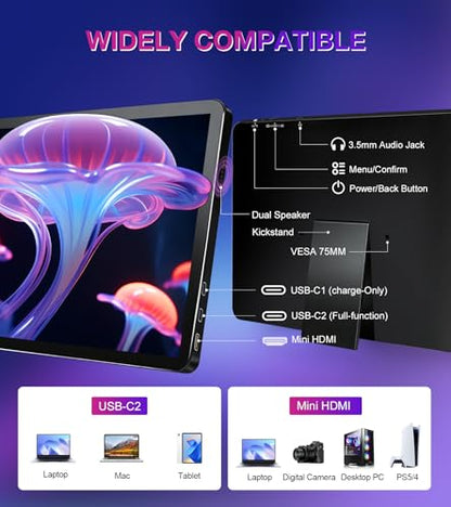 11 inch 2.5K 2560x1600 139% sRGB 1500:1 Portable Touchscreen USB-C HDMI Monitor 400nits for PC, Screen Extender IPS Small HDR Touch Screen Monitor, Mini CNC Display for Laptop PC Xbox PS4/5 - size: 11 inch