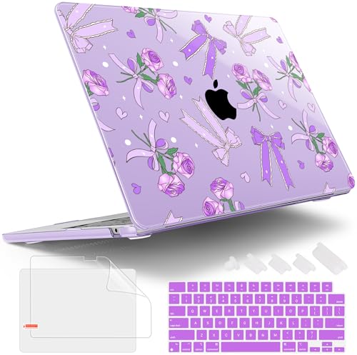 Tuiklol for 2026 2025 2024 2023 MacBook Air 15 inch Case Model M5 A3448 M4 A3241 M3 A3114 M2 A2941 Hard Shell Case for MacBook 15.3'' Cover, Bow & Rose Purple - color: Bow & Rose Purple