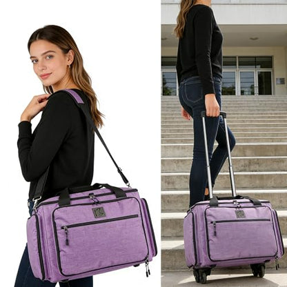 Rolling Teacher Bag with Five 360-Degree Swivel Wheels,Teacher Tote Bag with Detachable Trolley,Using YKK zipers,Fits for 15.6" Laptop (Lilac) - color: Lilac