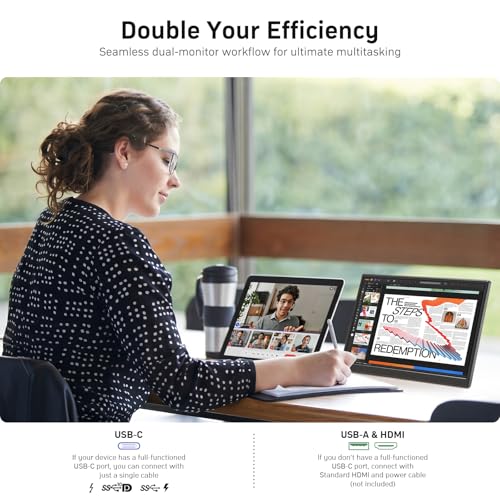 KQC 14 Inch Portable Monitor FHD 1200P, Ultra-Slim USB-C HDMI Plug & Play External Display, 100% sRGB Dual Speakers, Travel Laptop Monitor with Stand for PC Phone Xbox PS4/5 - size: 14 Inch 1200P