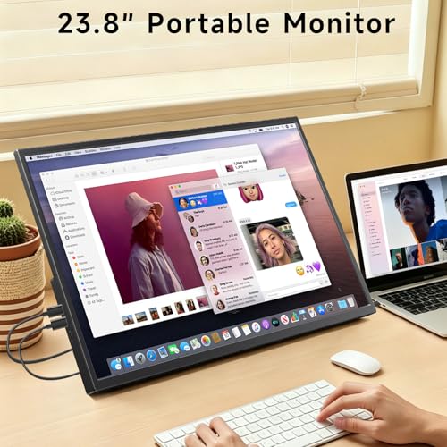 23.8 Inch Portable Monitor for Laptop, 120Hz FHD 1080P IPS External Monitor, 400 Nits HDR Large Second Screen with USB-C HDMI, VESA Compatible Travel Monitor for MacBook PC Phone PS5 Xbox Switch - size: 23.8 Inch