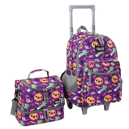 Tilami Rolling Backpack 18 inch Double Handle with Lunch Bag Wheeled Kids Backpack, Pumpkin Purple - color: Pumpkin
