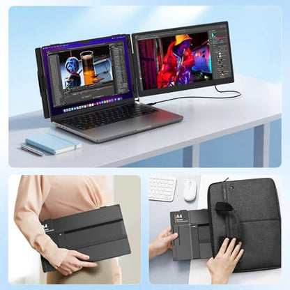14" Laptop Screen Extender, 1080P FHD Dual Portable Monitor for Laptop with Speaker, USB-C/HDMI Plug & Play, Extended Screen for Mac/Windows/Chrome, Fit 13-17.3" Laptops - size: 14" Dual Monitor