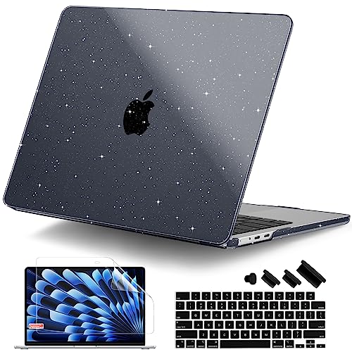 Clear Glitter Case for MacBook Air 15 Inch M5 M4 M3 M2 (2026-2023) A3448 A3241 A3114 A2941, Protective Hard Shell Cover Compatible with Touch ID & Liquid Retina Display - Star Black - color: Star Black
