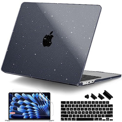 Clear Glitter Case for MacBook Air 15 Inch M5 M4 M3 M2 (2026-2023) A3448 A3241 A3114 A2941, Protective Hard Shell Cover Compatible with Touch ID & Liquid Retina Display - Star Black - color: Star Black