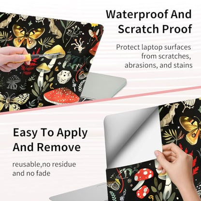 15.6 Inch Laptop Skin Sticker, Reusable Vinyl Cover Protector with 2 Wrist Pad Skins, Removable Waterproof Scratch-Resistant for 12-15.6 Inch Laptop Notebook,Mushrooms Moths - color: Mushrooms Moths