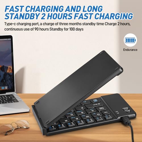 Mini Rechargeable Foldable Bluetooth Keyboard and Mouse Combo, Portable (Sync Up to 3 Devices), Ultra-Slim Travel Folding Keyboard for iPhone iPad Mac Android Windows iOS（Black） - color: black