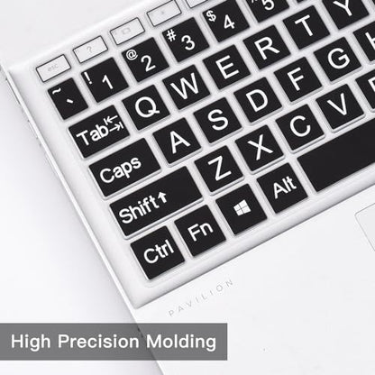 Large Print Keyboard Cover Skin for 2026 2025 HP 15.6 inch Laptop15-fc 15-fd Series, HP 15-fc0499nr 15-fc0502nr 15-fc0399nr 15-fc0099nr fc0245dx fc0047nr 15-fd0023dx 15-fd0123dx 15-fd0127dx 15t-fd100 - color: Black(Large Font)