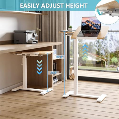 ETHU Overbed Table with Tilting Top, Medical Table with Wheel Height Adjustable - Laptop Bedside Table with Locking Wheels for Hospital, Home, and Office - color: Wood