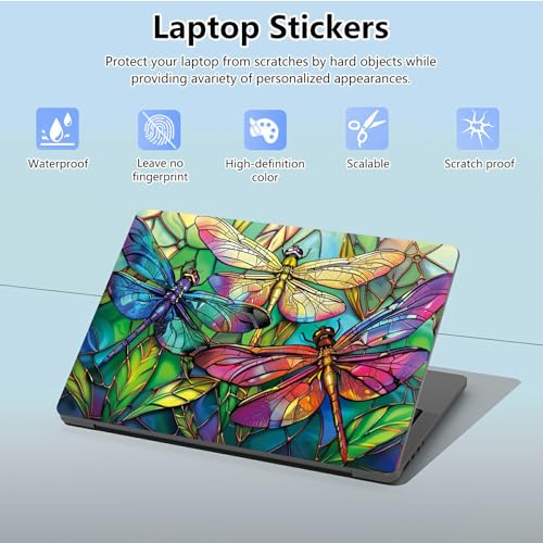 Universal Laptop Skin Sticker with 2 Wrist Pad Skins, Waterproof Scratch Resistant Vinyl Laptop Cover Decal, Cut to Fit for 11–15.6 Inch MacBook HP Dell Lenovo, Color Dragonfly - color: Color Dragonfly