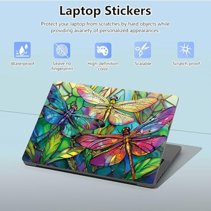Universal Laptop Skin Sticker with 2 Wrist Pad Skins, Waterproof Scratch Resistant Vinyl Laptop Cover Decal, Cut to Fit for 11–15.6 Inch MacBook HP Dell Lenovo, Color Dragonfly - color: Color Dragonfly