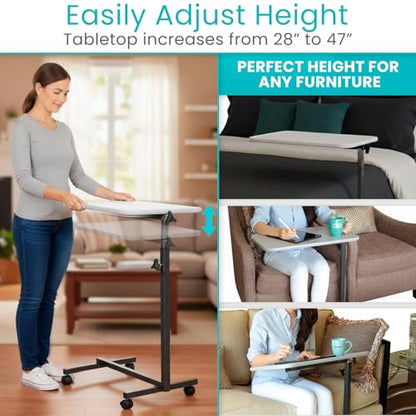 Vive Overbed Hospital Bed Table for Home Use - Adjustable Swivel Wheels | Tray for Over Bed - for Medical Bedside Chair - Adjustable Height, Tilt Top for Reading, Laptop, Bedridden, Elderly, Seniors - style: Compact