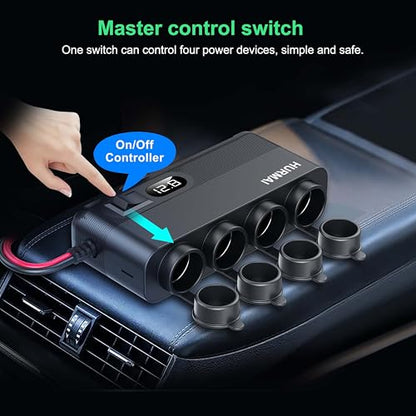 12V Socket Power Outlet 216W 10FT Cable USB C Car Charger Adapter | 216W USB-C fast charge. 10FT long cable. 12V/24V for cars/trucks/boats. Durable outlet for battery power supply.