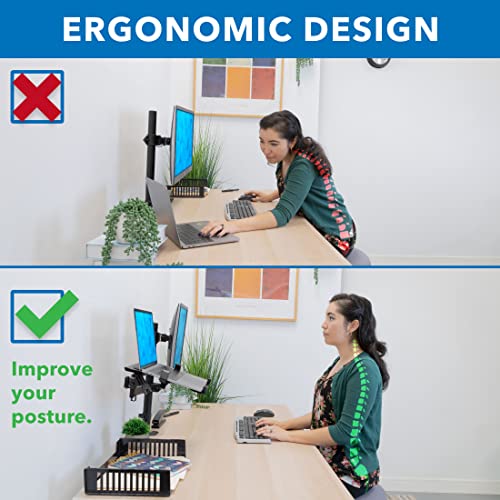 Mount-It! Laptop Pole Mount Tray | Full Motion Laptop Mount Fits Up to 15.6 Laptops | Universal Adjustable Steel Notebook Stand for Add On to Monitor Mounts