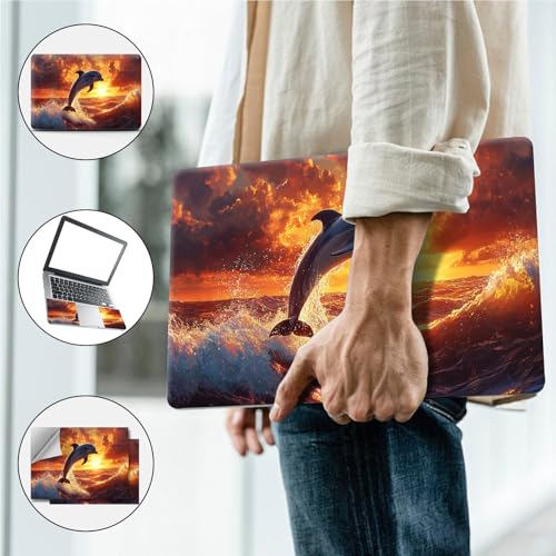 Universal Laptop Skin, DIY Cut-to-Fit Vinyl Cover Compatible with HP, Dell, Lenovo, Mac (13.3" to 15.6"), Anti-Scratch, No Residue & Bubble-Free Protective Decal Sticker, Dolphin Sunset Ocean - color: Dolphin Sunset Ocean