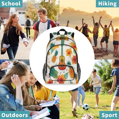 Guitar Pineapple Hibiscus Large Backpack for Women and Men Waterproof Travel Laptop Backpack Lightweight Business Work Daypack Fits 17 Inch Computer - color: Multicolor 4