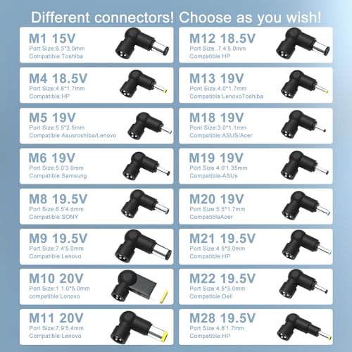 90W Universal Laptop Charger with 16 Tips - Compatible with Dell/HP/Acer/Asus/Lenovo/IBM/Sony/Fujitsu/Gateway/Samsung/Toshiba Notebook Ultrabook Chromebook Power Supply Cord