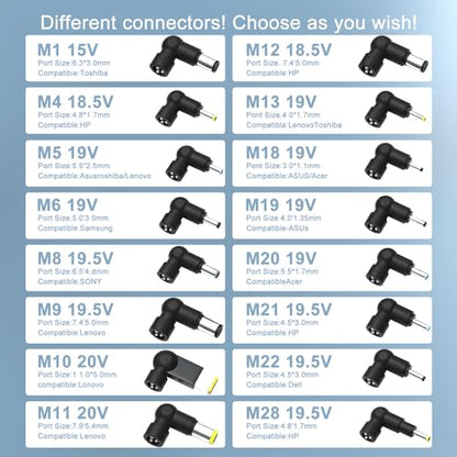 90W Universal Laptop Charger with 16 Tips - Compatible with Dell/HP/Acer/Asus/Lenovo/IBM/Sony/Fujitsu/Gateway/Samsung/Toshiba Notebook Ultrabook Chromebook Power Supply Cord