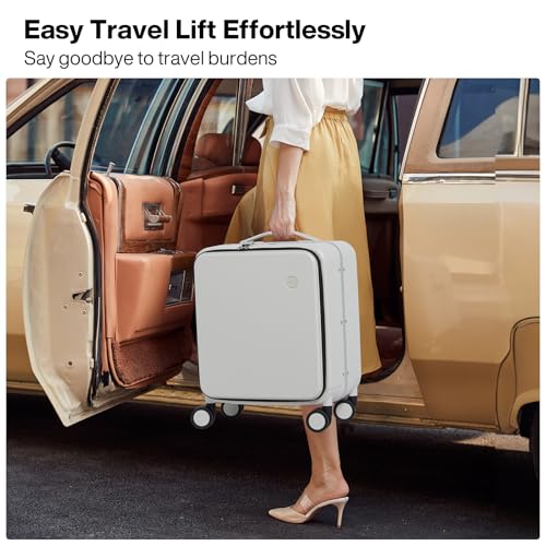 mixi 17x14x9 Carry On Luggage Underseat PC Hard Shell Suitcase Top Opening Aluminum Frame Travel Suitcases with Wheels, Smoke White - color: Smoke White, size: 17x14x9 Inch