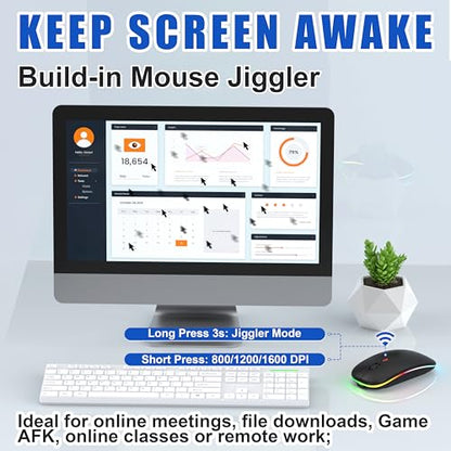 Gizdot-R1 LED Mouse for MacBook Air/iPad/Laptop, Bluetooth Rechargeable Silent Mouse with USB-C, Built-in Mouse Jiggler, 4-Mode Wireless Mouse Compatible with macOS/iOS/Windows/Android - color: Black
