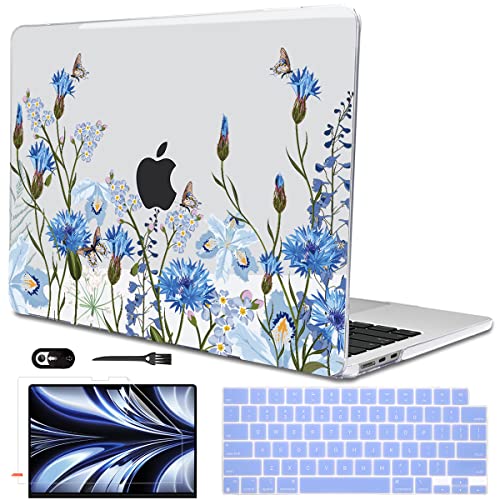 Compatible with MacBook Air 13 inch Case M5 2026 2025-2022 A3449 A3240 M4 A3113 M3 A2681 M2 Chip, Crystal Pattern Plastic Hard Case Cover for Mac Air 13.6 M5 Touch ID, Tropical Blue Flowers - color: Tropical Blue Flowers