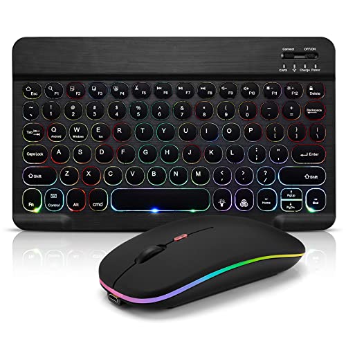 Ultra-Slim Lightweight Bluetooth Keyboard And Mouse Portable Wireless Keyboard Rechargeable 7-Color Backlit for Apple iPad iPhone Samsung Tablet iPhone Smartphone iOS Android Windows, Round Keys Black - color: black