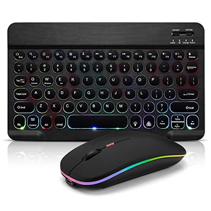 Ultra-Slim Lightweight Bluetooth Keyboard And Mouse Portable Wireless Keyboard Rechargeable 7-Color Backlit for Apple iPad iPhone Samsung Tablet iPhone Smartphone iOS Android Windows, Round Keys Black - color: black