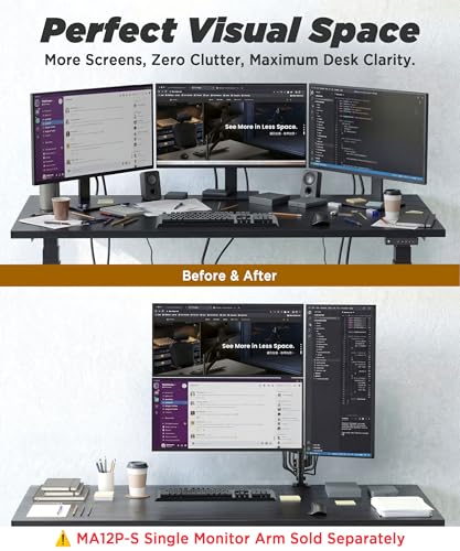 Extra-Tall Extension Arm Accessory for MA12P-S Do Not Use Alone | Max 4 Screens, Dual 40" Vertical Stacked Monitor Mount, Base & Pole Not Included, VESA 100x100, Black, MA12P-A - size: Extension Monitor Arm