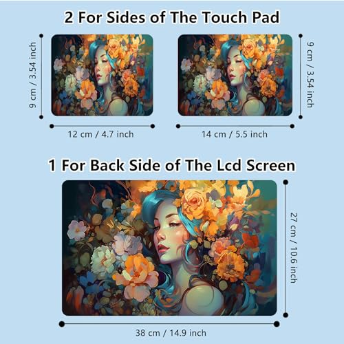 Universal Laptop Skin Sticker with 2 Wrist Pad Skins, Waterproof Scratch Resistant Vinyl Laptop Cover Decal, Cut to Fit for 11–15.6 Inch MacBook HP Dell Lenovo, Art Girl Flower - color: Art Girl Flower