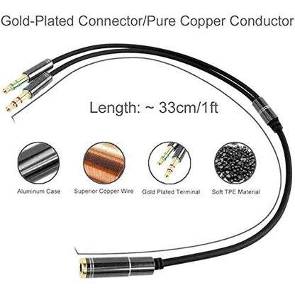 3.5mm Headphone Splitter Adapter Female to 2X 3.5 mm Male Converter Cable Headphone Mic Audio Y Splitter Cable Smartphone Headset to PC Adapter –for Microphone with 4 Pin (Black) - color: Black