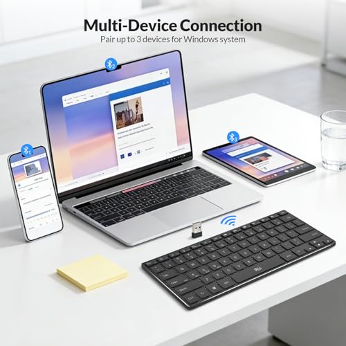 Rii Wireless Bluetooth Keyboard(2.4G+BT5.0) with Aluminum Alloy for Windows | X9 Dual Mode Rechargeable Keyboard with RGB Backlit for Tablet,Surface,PC,Laptop with Windows