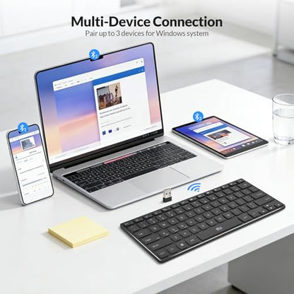 Rii Wireless Bluetooth Keyboard(2.4G+BT5.0) with Aluminum Alloy for Windows | X9 Dual Mode Rechargeable Keyboard with RGB Backlit for Tablet,Surface,PC,Laptop with Windows