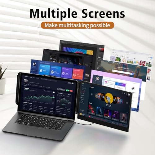 ROYY Laptop Screen Extender, 14" Portable Laptop Monitor FHD 1080P IPS, 180° Rotation Dual Screen, One Cable Plug & Play, Extra Compatible with Windows/Mac/Android/Switch/PS Fits 13"-17" Laptops - size: 14" Screen Extender