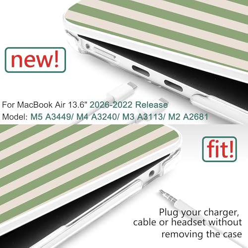 for MacBook Air 13 Inch (13.6 Inch) Case, M5/M4/M3/M2 Chip 2026 2025 2024 2023 2022, Hard Plastic Printed Cover with Screen Protector & Keyboard Cover & Dust Plugs, Green Stripes - color: Green Stripes