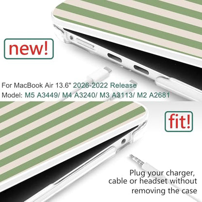 for MacBook Air 13 Inch (13.6 Inch) Case, M5/M4/M3/M2 Chip 2026 2025 2024 2023 2022, Hard Plastic Printed Cover with Screen Protector & Keyboard Cover & Dust Plugs, Green Stripes - color: Green Stripes