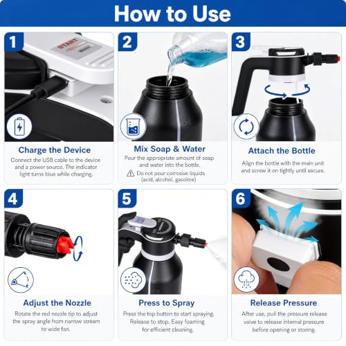 Electric Foam Sprayer, 2L/68oz Portable, Rechargeable Cordless | Automatic Foam Sprayer, One Button Operation, Leak Resistant, Easy to Clean, for Car Wash Detailing, Garden, Home Cleaning