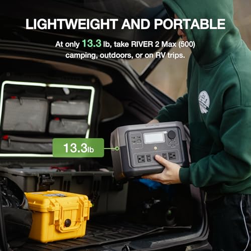 EF ECOFLOW Portable Power Station River 2 Max 500, 499Wh 500W | 1 Hr Fast Charging, LiFePO4 Battery, Up to 1000W Output Solar Generator (Solar Panel Optional) for Outdoor Camping/RVs