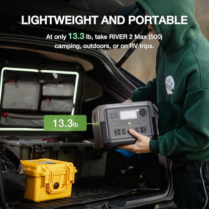 EF ECOFLOW Portable Power Station River 2 Max 500, 499Wh 500W | 1 Hr Fast Charging, LiFePO4 Battery, Up to 1000W Output Solar Generator (Solar Panel Optional) for Outdoor Camping/RVs