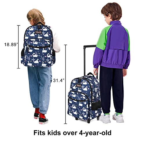 Tilami Rolling Backpack 18 inch Double Handle Wheeled Boys Girls Travel School Children Luggage Toddler Trip - color: Swan Blue