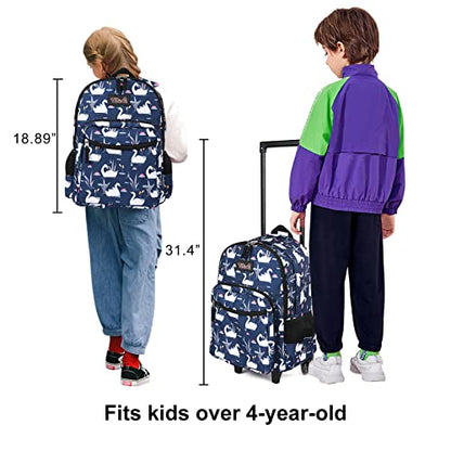 Tilami Rolling Backpack 18 inch Double Handle Wheeled Boys Girls Travel School Children Luggage Toddler Trip - color: Swan Blue
