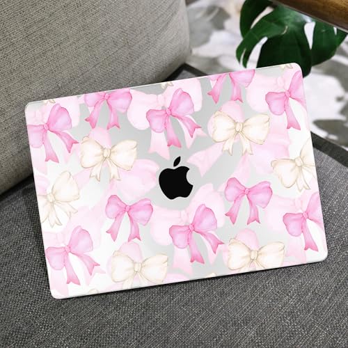 MEEgoodo for M2 MacBook Pro 13 inch Case 2022 2021 2020,Crystal Cover Fit Model A2338 M2/M1 A2251 A2289,Clear Case for 13.3-inch Laptop,Hard Shell for MacBook Pro M2, White & Pink Bows - color: White & Pink Bows