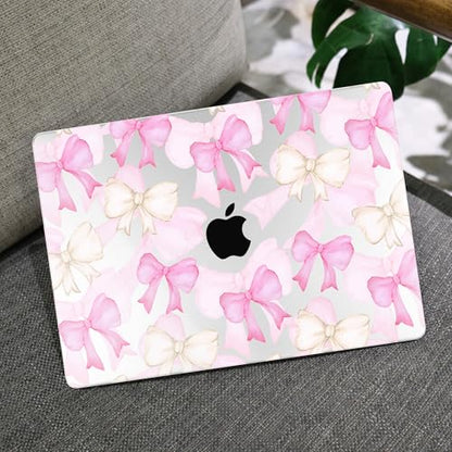 MEEgoodo for M2 MacBook Pro 13 inch Case 2022 2021 2020,Crystal Cover Fit Model A2338 M2/M1 A2251 A2289,Clear Case for 13.3-inch Laptop,Hard Shell for MacBook Pro M2, White & Pink Bows - color: White & Pink Bows
