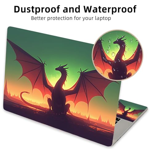 Aesthetic Laptop Skin Cover,12-15.6 Inch Universal Vinyl Sticker Decal,Waterproof Scratch-Resistant Notebook Wrap,Removable Residue-Free Protector,Dragon Silhouette Sunset - color: Dragon Silhouette Sunset