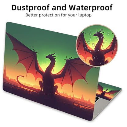 Aesthetic Laptop Skin Cover,12-15.6 Inch Universal Vinyl Sticker Decal,Waterproof Scratch-Resistant Notebook Wrap,Removable Residue-Free Protector,Dragon Silhouette Sunset - color: Dragon Silhouette Sunset
