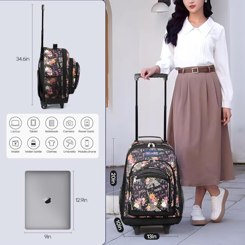 20" 2-in-1,Wheeled Travel Luggage Bag w/Telescopic Handle | Rolling Travel Luggage w/2 Wheels,Trolley Suitcase,Spacious Storage Design,2561-20''-Floral - color: JH-2561-Floral-20