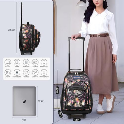 20" 2-in-1,Wheeled Travel Luggage Bag w/Telescopic Handle | Rolling Travel Luggage w/2 Wheels,Trolley Suitcase,Spacious Storage Design,2561-20''-Floral - color: JH-2561-Floral-20