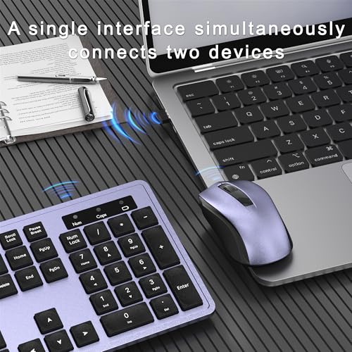 MPTOG Wireless Keyboard and Mouse Combo, Full-Size 104-Key Office Keyboard with 15 Function Keys, Numeric Keypad, Single USB Receiver, Compatible with PC and Laptop(Purple) - color: Purple