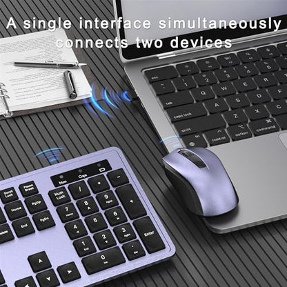 MPTOG Wireless Keyboard and Mouse Combo, Full-Size 104-Key Office Keyboard with 15 Function Keys, Numeric Keypad, Single USB Receiver, Compatible with PC and Laptop(Purple) - color: Purple